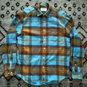 Portuguese Flannel "Friendly Check" Plaid Shirt, Blue/Brown, Medium